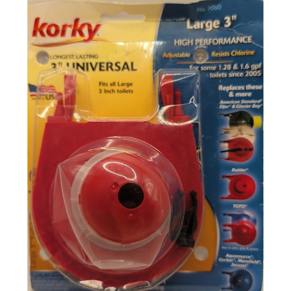 Korky Toilet Flapper 3 Inch Red 3060 Universal High Performance Chlorazone NEW